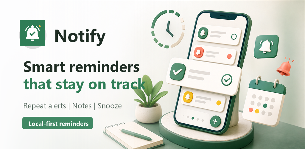 Notify smart reminders app store feature graphic.